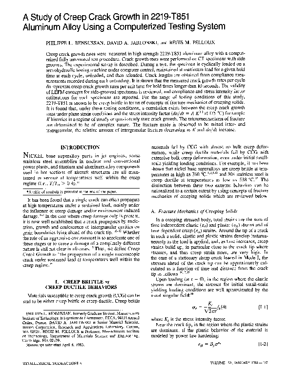 (PDF) A study of creep crack growth in 2219-T851