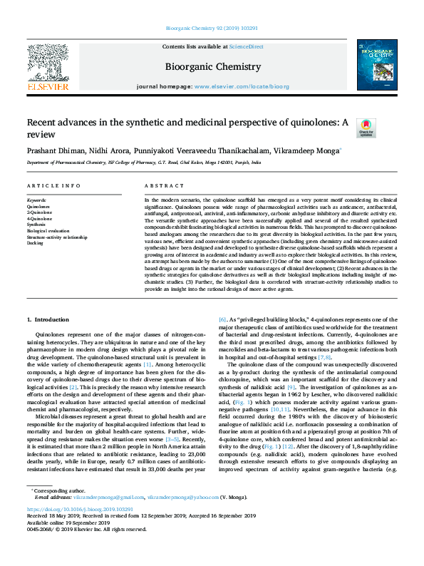 (PDF) Recent advances in the synthetic and medicinal perspective of ...