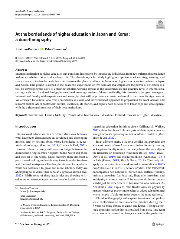 (PDF) At the borderlands of higher education in Japan and Korea: A ...