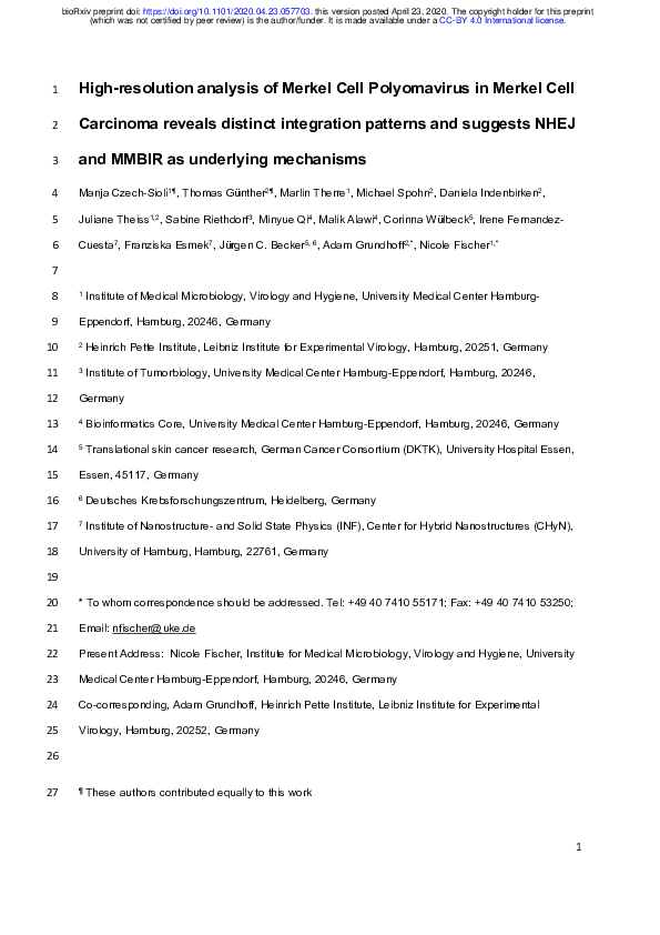 (PDF) High-resolution analysis of Merkel Cell Polyomavirus in Merkel ...