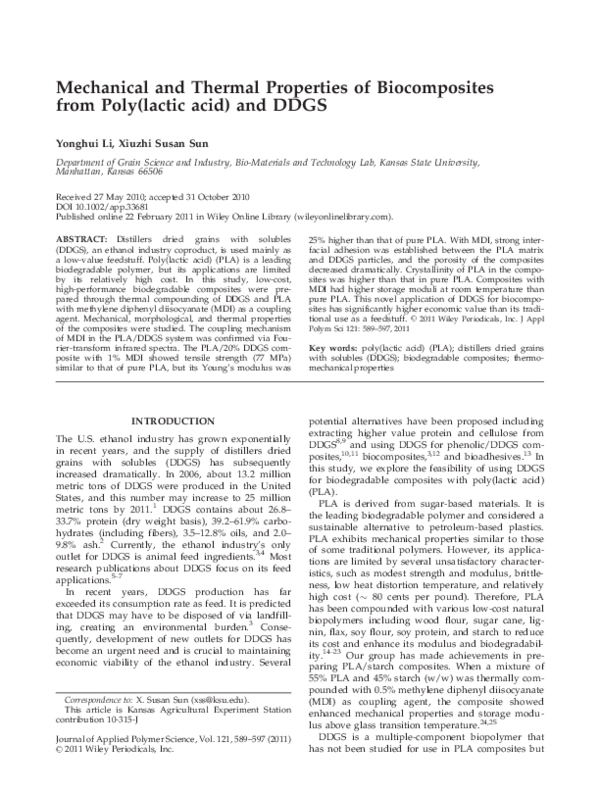 (PDF) Mechanical and thermal properties of biocomposites from poly ...