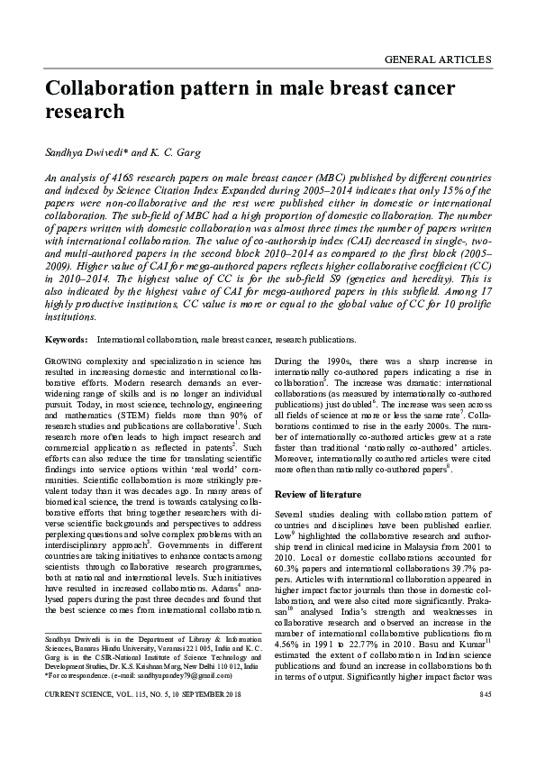 (PDF) Collaboration Pattern in Male Breast Cancer Research