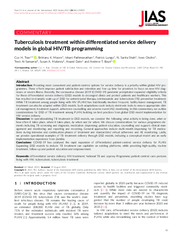 (PDF) Tuberculosis treatment within differentiated service delivery ...