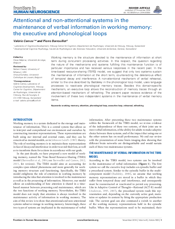 (PDF) Attentional and non-attentional systems in the maintenance of ...