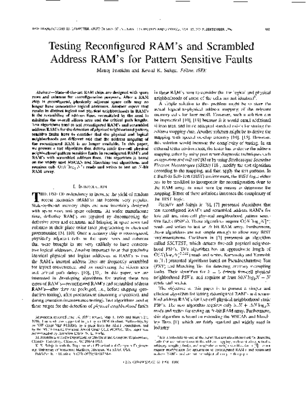 (PDF) Testing reconfigured RAM's and scrambled address RAM's for ...