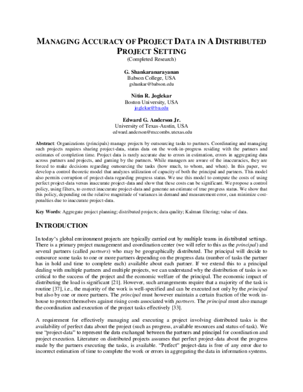 (PDF) Managing accuracy of project data in a distributed project setting