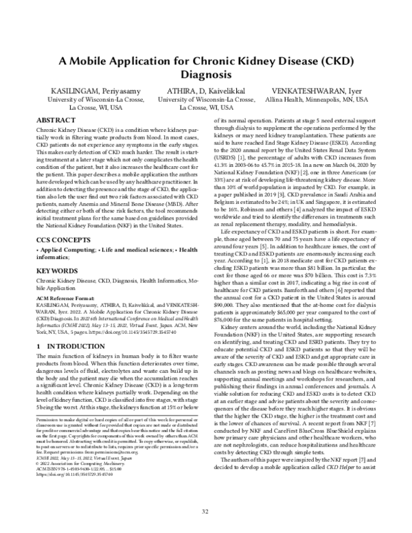 (PDF) A Mobile Application for Chronic Kidney Disease (CKD) Diagnosis