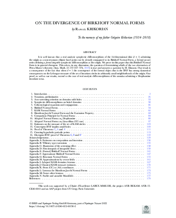 (PDF) On the divergence of Birkhoff Normal Forms