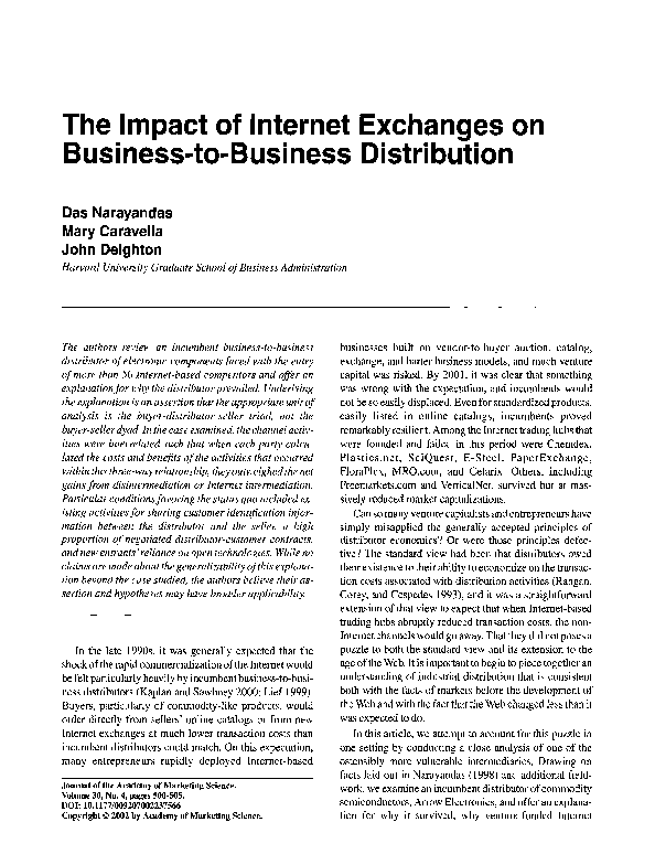 (PDF) The Impact of Internet Exchanges on Business-to-Business Distribution