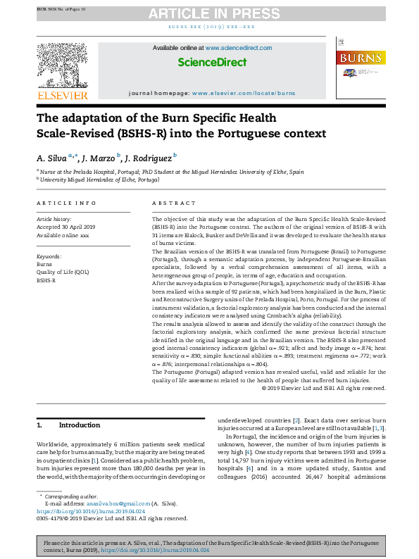 (PDF) The adaptation of the Burn Specific Health Scale-Revised (BSHS-R ...
