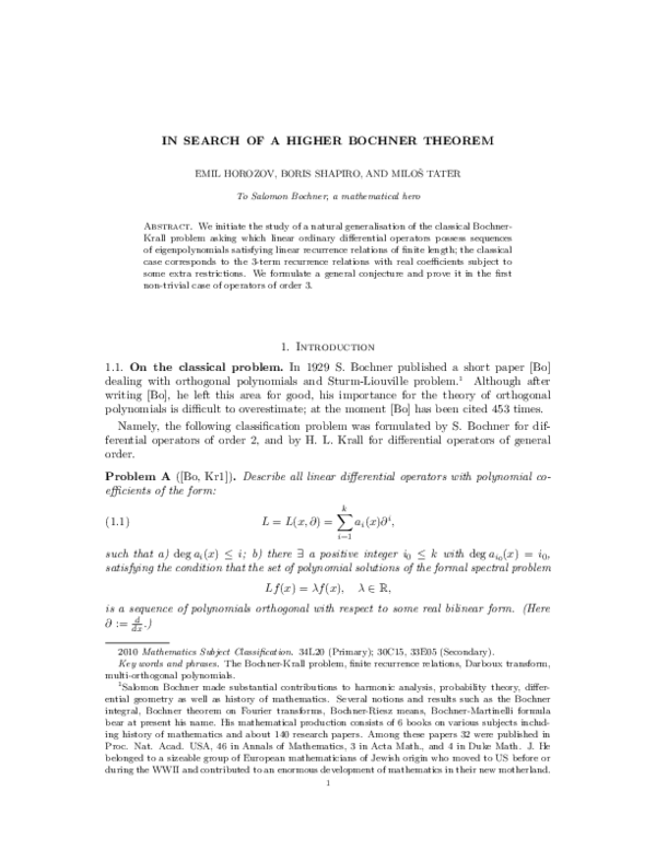 (PDF) In search of higher Bochner theorem