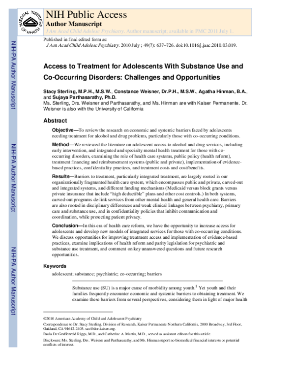 (PDF) Access to Treatment for Adolescents With Substance Use and Co ...