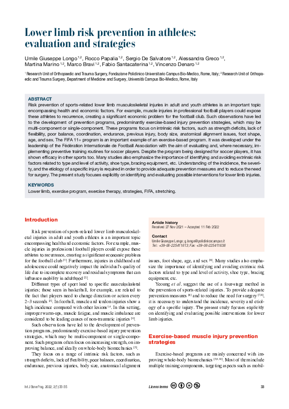 (PDF) Lower limb risk prevention in athletes: evaluation and strategies