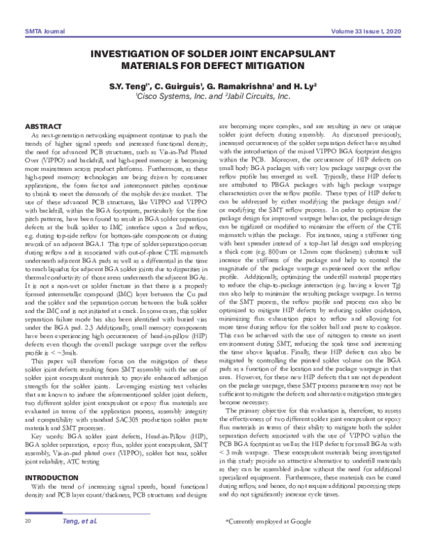 (PDF) Investigation of Solder Joint Encapsulant Materials for Defect