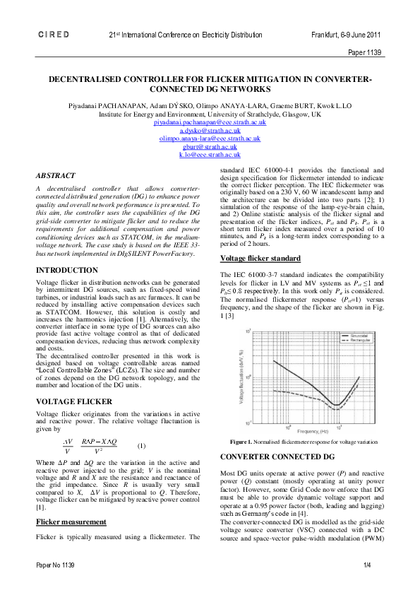 (PDF) Decentralised Controller for Flicker Mitigation in Converter ...