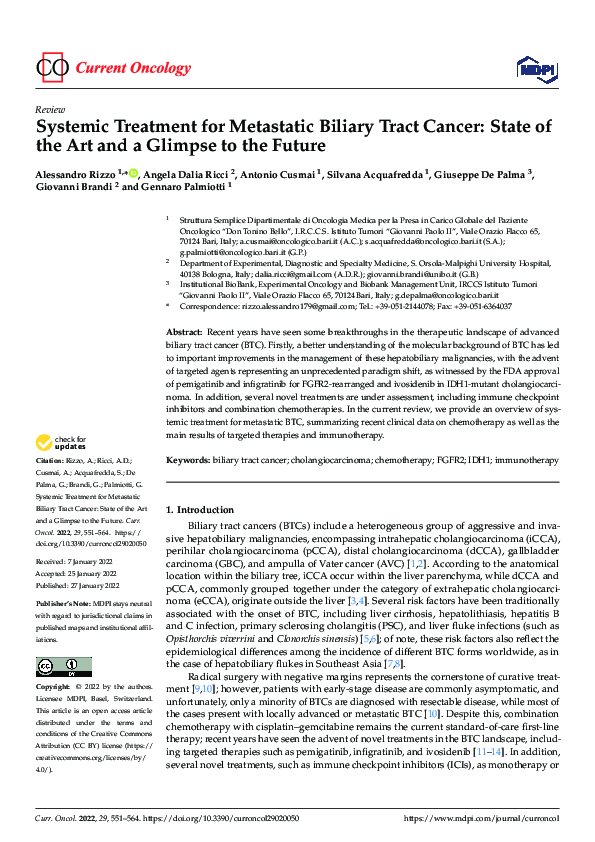 (PDF) Systemic Treatment for Metastatic Biliary Tract Cancer: State of ...