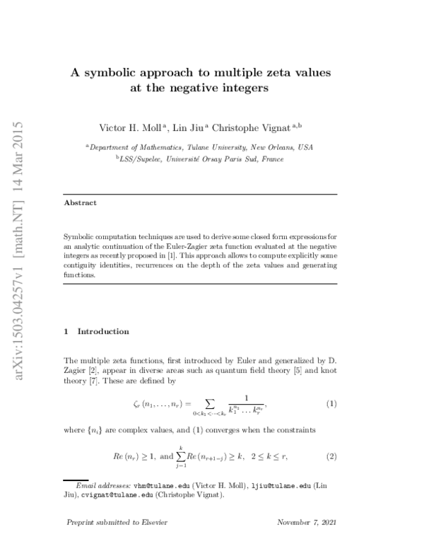 (PDF) N T ] 1 4 M ar 2 01 5 A symbolic approach to multiple zeta values ...