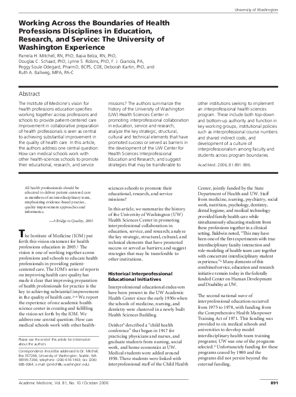 (PDF) Working Across the Boundaries of Health Professions Disciplines ...