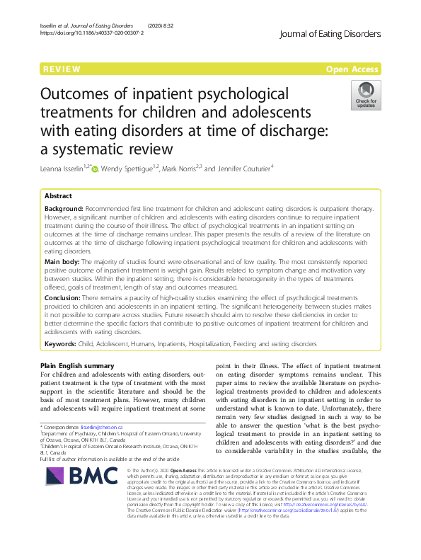 (PDF) Outcomes of inpatient psychological treatments for children and ...