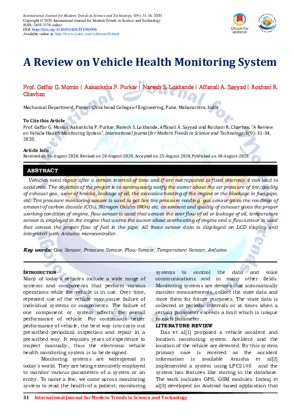 (PDF) A Review on Vehicle Health Monitoring System Gaffar Momin
