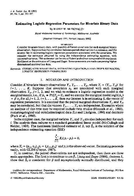 (PDF) Estimating Logistic Regression Parameters for Bivariate Binary Data
