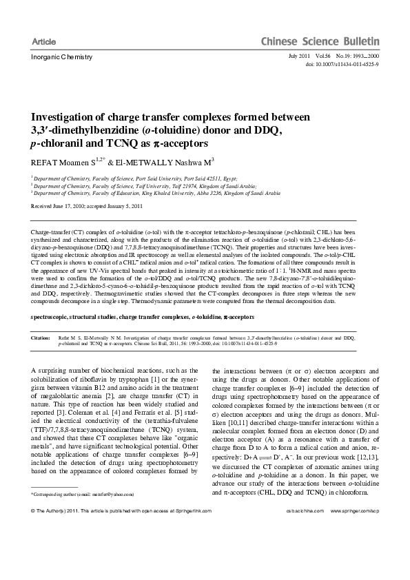(PDF) Investigation of charge transfer complexes formed between 3,3 ...