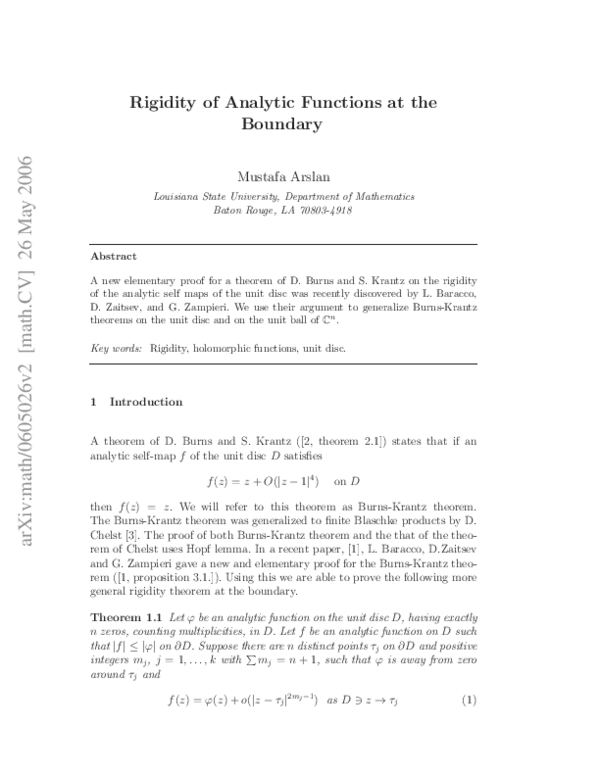 (PDF) Rigidity of Analytic Functions at the Boundary