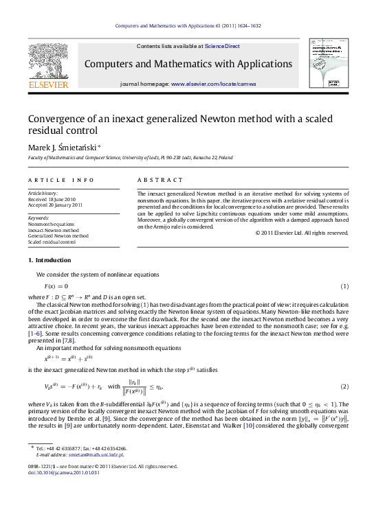 (PDF) Convergence of an inexact generalized Newton method with a scaled ...