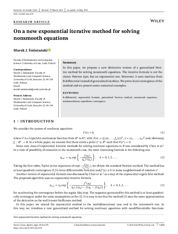 (PDF) On a new exponential iterative method for solving nonsmooth equations