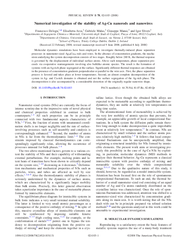 (PDF) Numerical investigation of the stability of Ag-Cu nanorods and ...