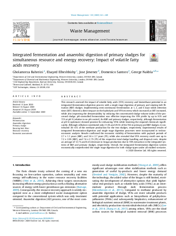 (PDF) Integrated fermentation and anaerobic digestion of primary ...