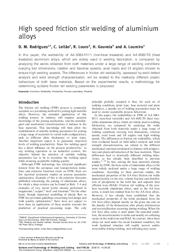 (PDF) High speed friction stir welding of aluminium alloys