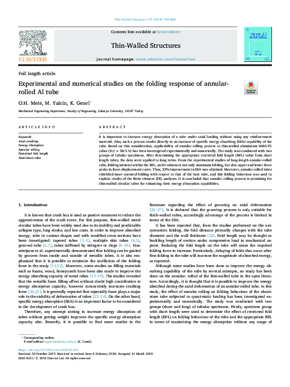 (PDF) Experimental and numerical studies on the folding response of ...