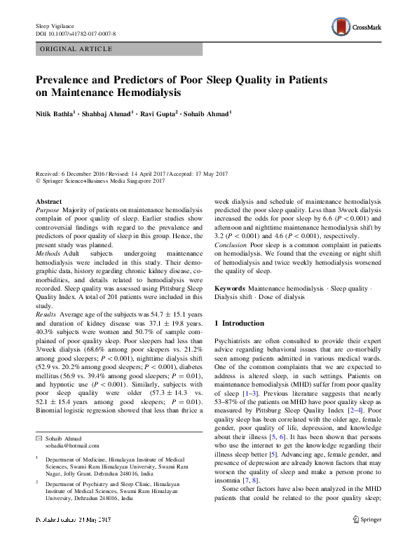 (PDF) Prevalence and Predictors of Poor Sleep Quality in Mild Cognitive ...