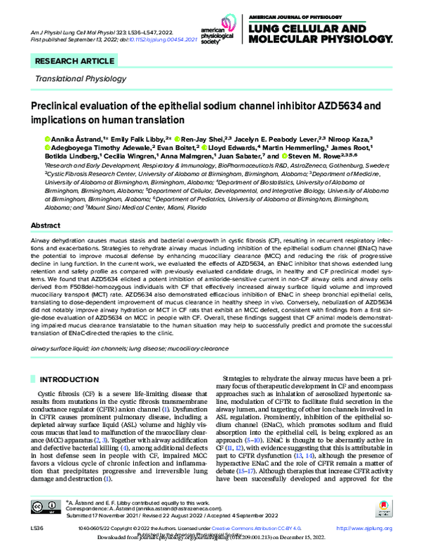 (PDF) Preclinical evaluation of the epithelial sodium channel inhibitor ...