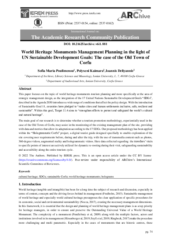 (PDF) World Heritage Monuments Management Planning in the light of UN ...
