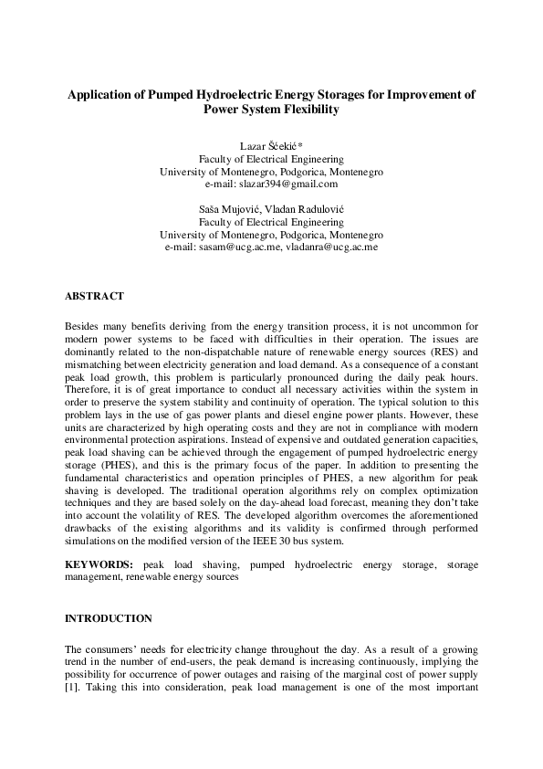 (PDF) Application of Pumped Hydroelectric Energy Storages for ...