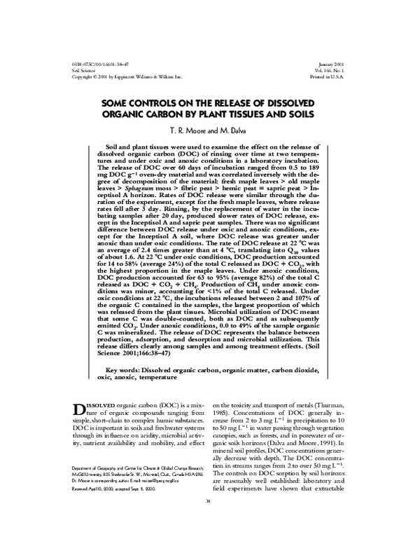 (PDF) Some Controls on the Release of Dissolved Organic Carbon by Plant ...