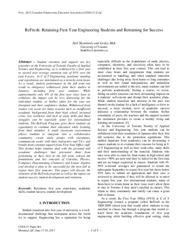 (PDF) ReFresh: Retaining First Year Engineering Students and Retraining ...