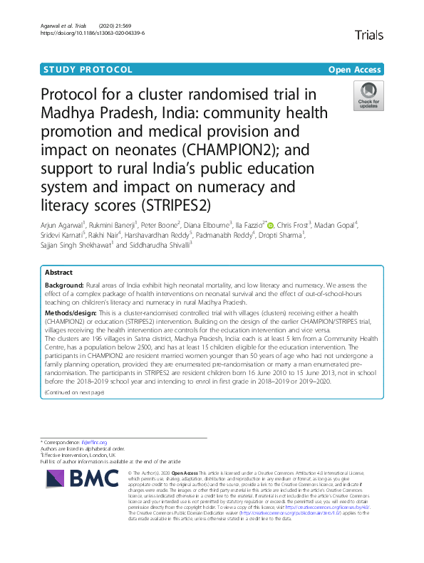 (PDF) Protocol for a cluster randomised trial in Madhya Pradesh, India ...