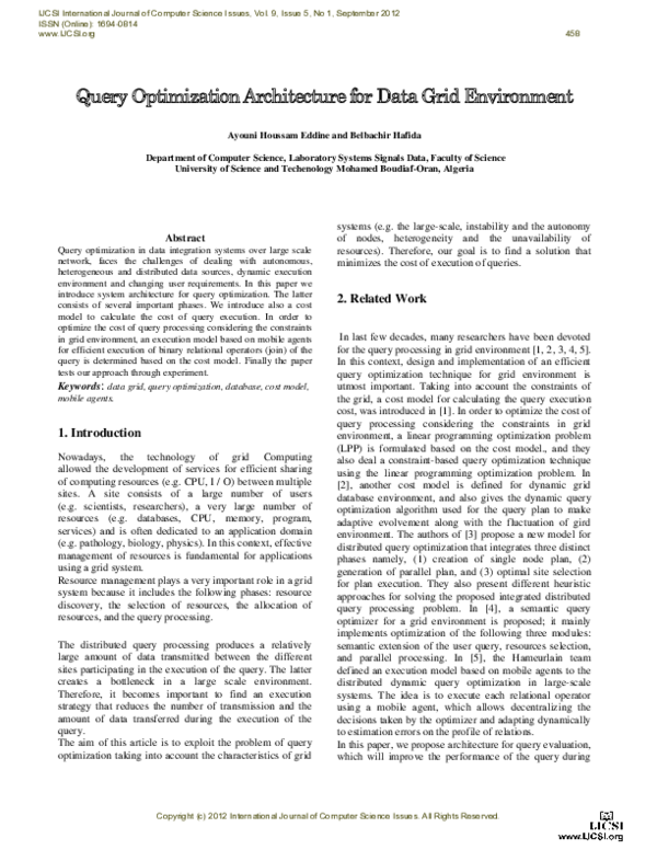 (PDF) Query Optimization Architecture for Data Grid Environment