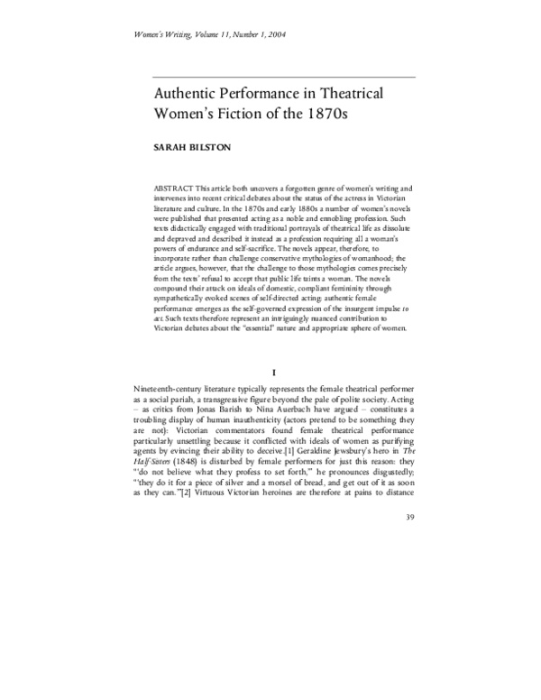 (PDF) Authentic performance in theatrical women's fiction of the 1870s
