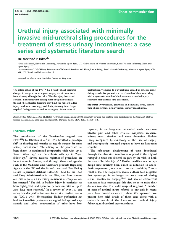 (PDF) Urethral injury associated with minimally invasive midurethral