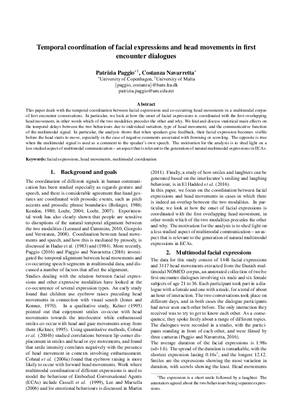 (PDF) Temporal Coordination of Facial Expressions and Head Movements in ...