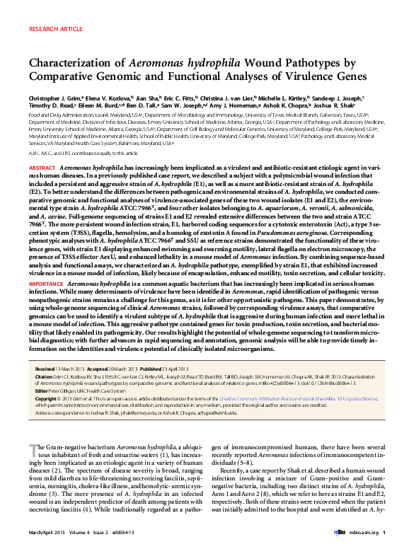 (PDF) Characterization of Aeromonas hydrophila Wound Pathotypes by ...