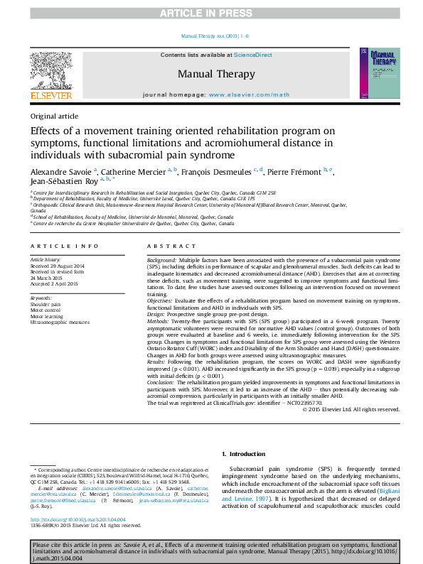 (PDF) Effects of a movement training oriented rehabilitation program on ...