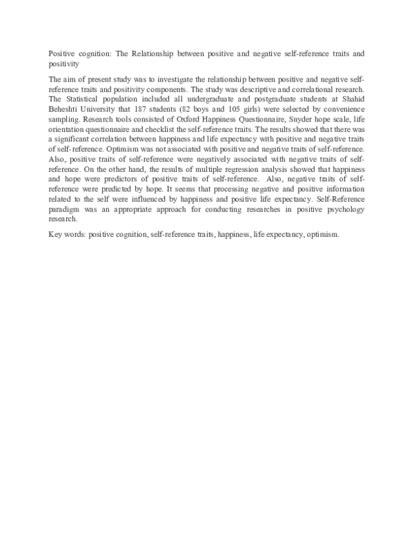 (DOC) Positive cognition: The Relationship between positive and ...