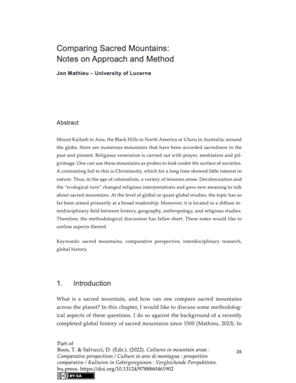 (PDF) Comparing Sacred Mountains. Notes on Approach and Method