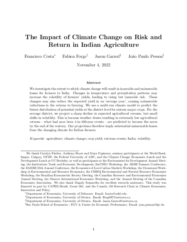 (PDF) The Impact of Climate Change on Risk and Return in Indian Agriculture