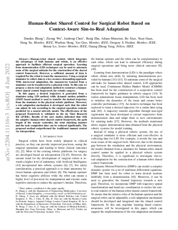 (PDF) Human-Robot Shared Control for Surgical Robot Based on Context ...